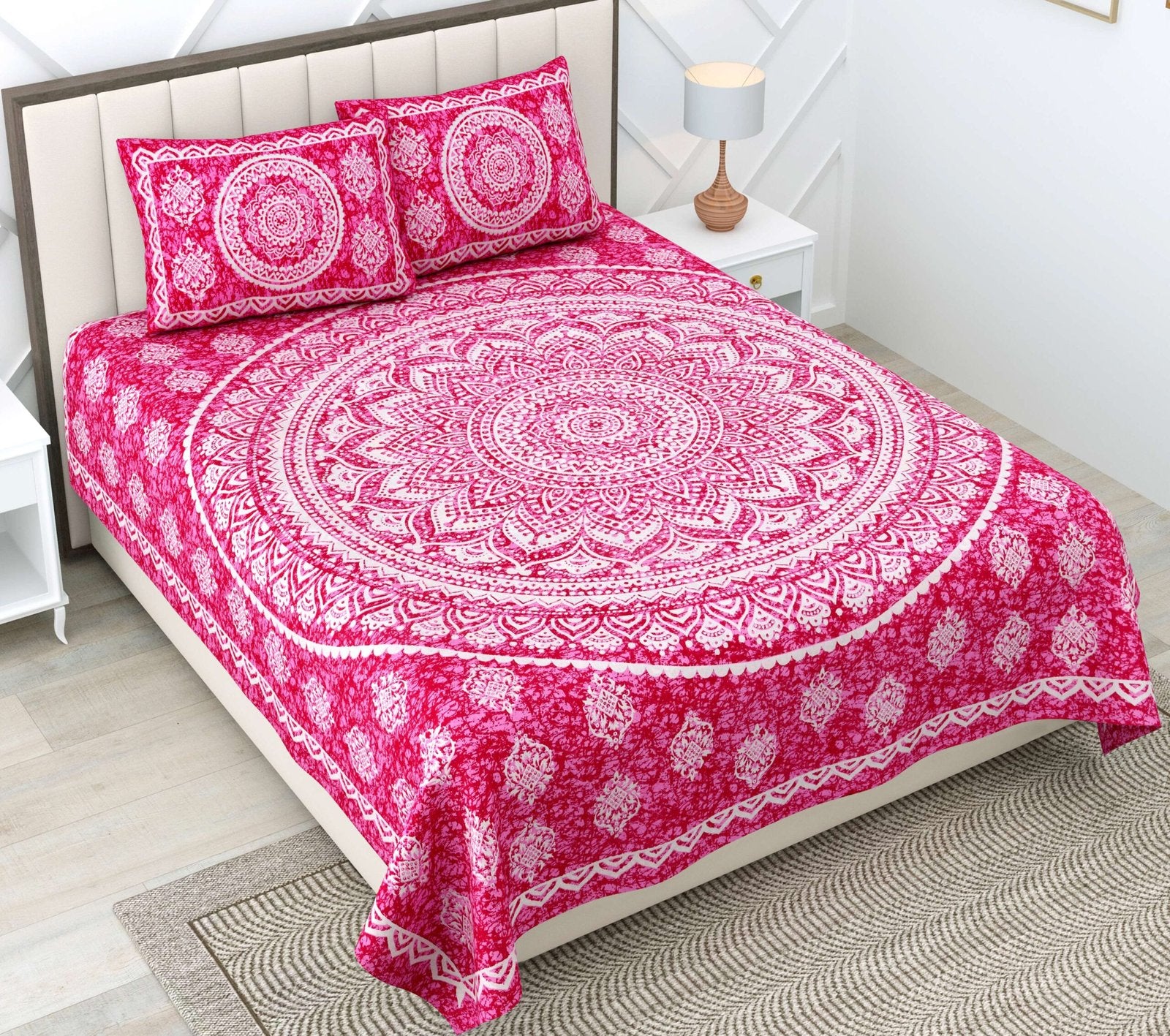 100% Pure Cotton Traditional Printed Bedsheet for Double Bed King Size Bedsheet with 2 Pillow Covers