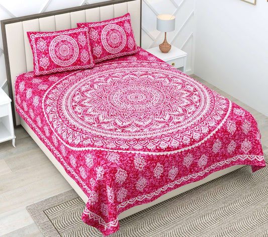 100% Pure Cotton Traditional Printed Bedsheet for Double Bed King Size Bedsheet with 2 Pillow Covers