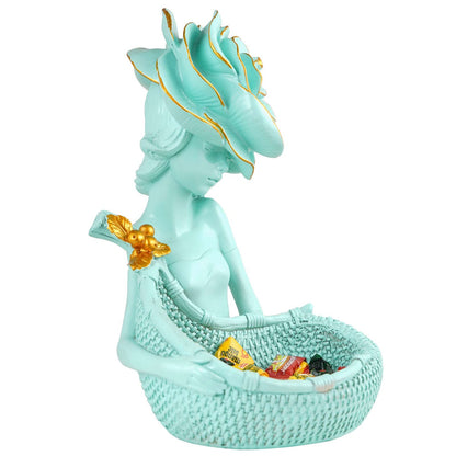 LADY with Basket Showpiece for Home Decor light green Showpiece | Girl Basket Showpiece & Office Decor Showpiece