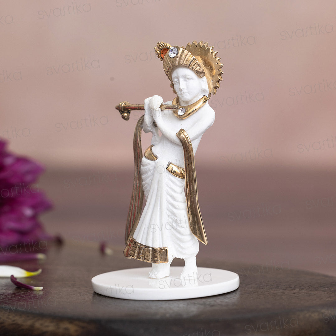 Svastika Krishna Idol for Car Dashboard Gold Plated (2.5 Inch)