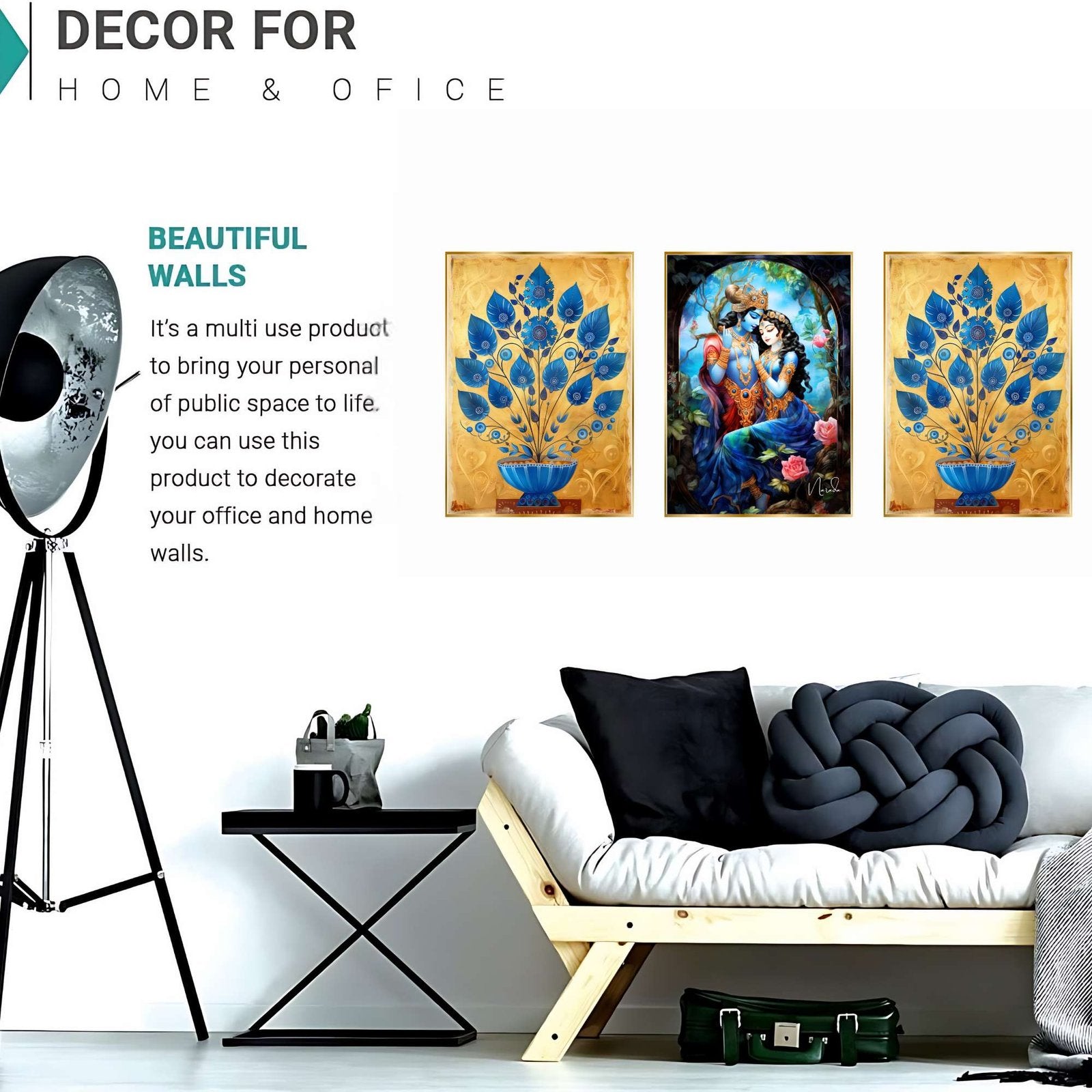 Set of Three Wall Paintings for Wall Dacoration Golden Framed Wall Paintings for Living Room & Bedroom Wall Art for Home Decoration & Office Wall Décor (24×18 inch CH-GD3-9)