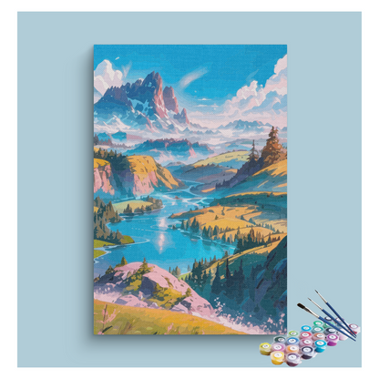 Mountain Valley River Landscape Paint by Numbers Kit