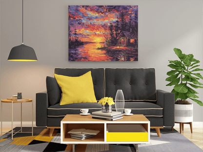 Sunset Cabin by the Lake Paint by Numbers Kit