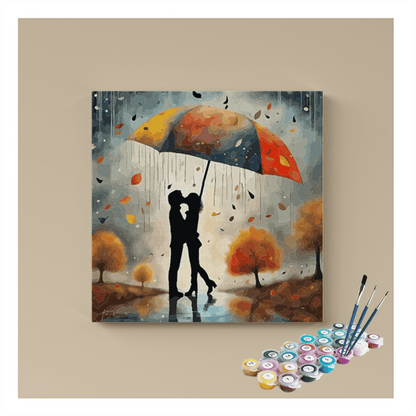Romantic Kiss Under Umbrella: Autumn Love Paint by Numbers Kit