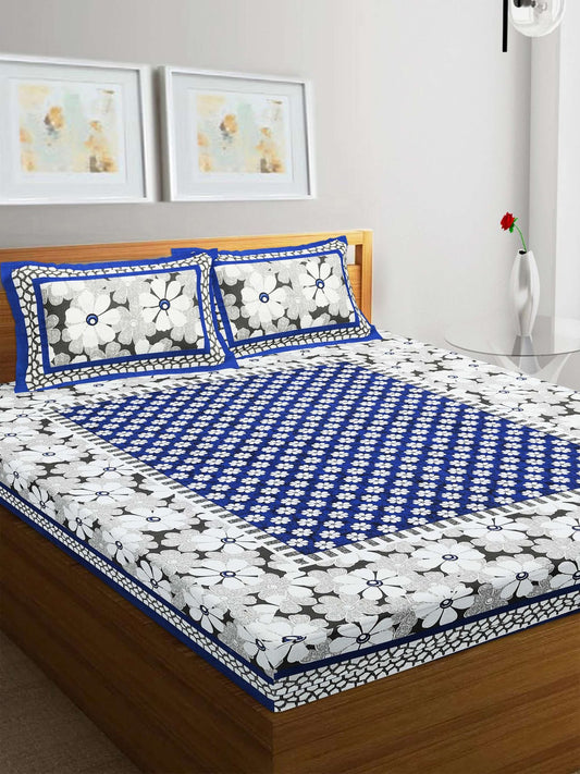 100% Pure Cotton Traditional Printed Bedsheet for Double Bed King Size Bedsheet with 2 Pillow Covers