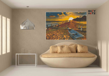 Lakshadweep sunset beach and boat paint by numbers kit