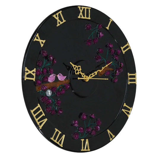 Exquisite Wooden Handmade Wall Clock black With Dark Pink and Golden Printed Acrylic Wall Clock for Home (18 Inch)