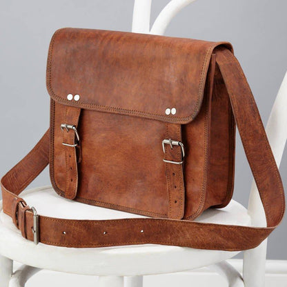 Craftshades – Vintage Double Strip Plain 10*13″ Handcrafted Goat Leather Laptop Bag | 100% Genuine Leather