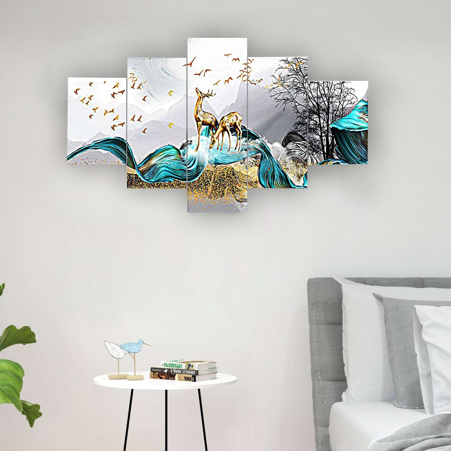 Nature Set of Five 3D Framed Paintings for Wall Decoration – Ideal for Home, Living Room, and Bedroom (75 x 43 CM)