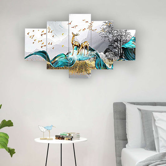 Nature Set of Five 3D Framed Paintings for Wall Decoration – Ideal for Home, Living Room, and Bedroom (75 x 43 CM)
