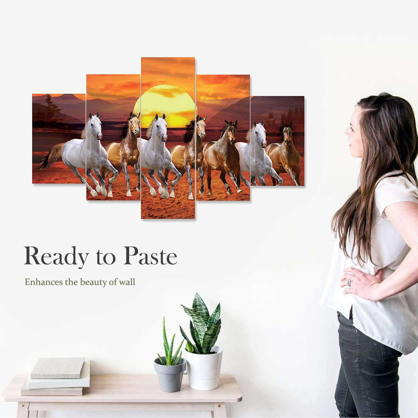 Horse Set of Five 3D Framed Paintings for Wall Decoration – Ideal for Home, Living Room, and Bedroom (75 x 43 CM)