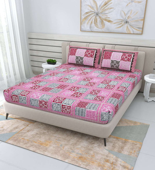 100% Pure Cotton Traditional Printed Bedsheet for Double Bed King Size Bedsheet with 2 Pillow Covers