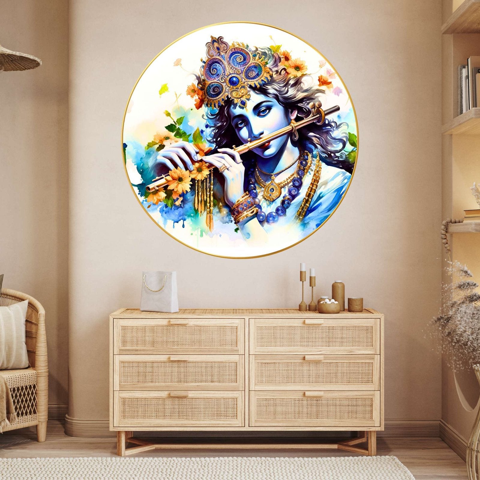 Wall Painting for Wall Decoration with Frame Sparkle Glossy Round Golden Framed Large Painting Office, Living Room, Bedroom, Home Decoration