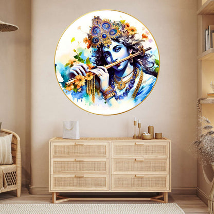 Wall Painting for Wall Decoration with Frame Sparkle Glossy Round Golden Framed Large Painting Office, Living Room, Bedroom, Home Decoration
