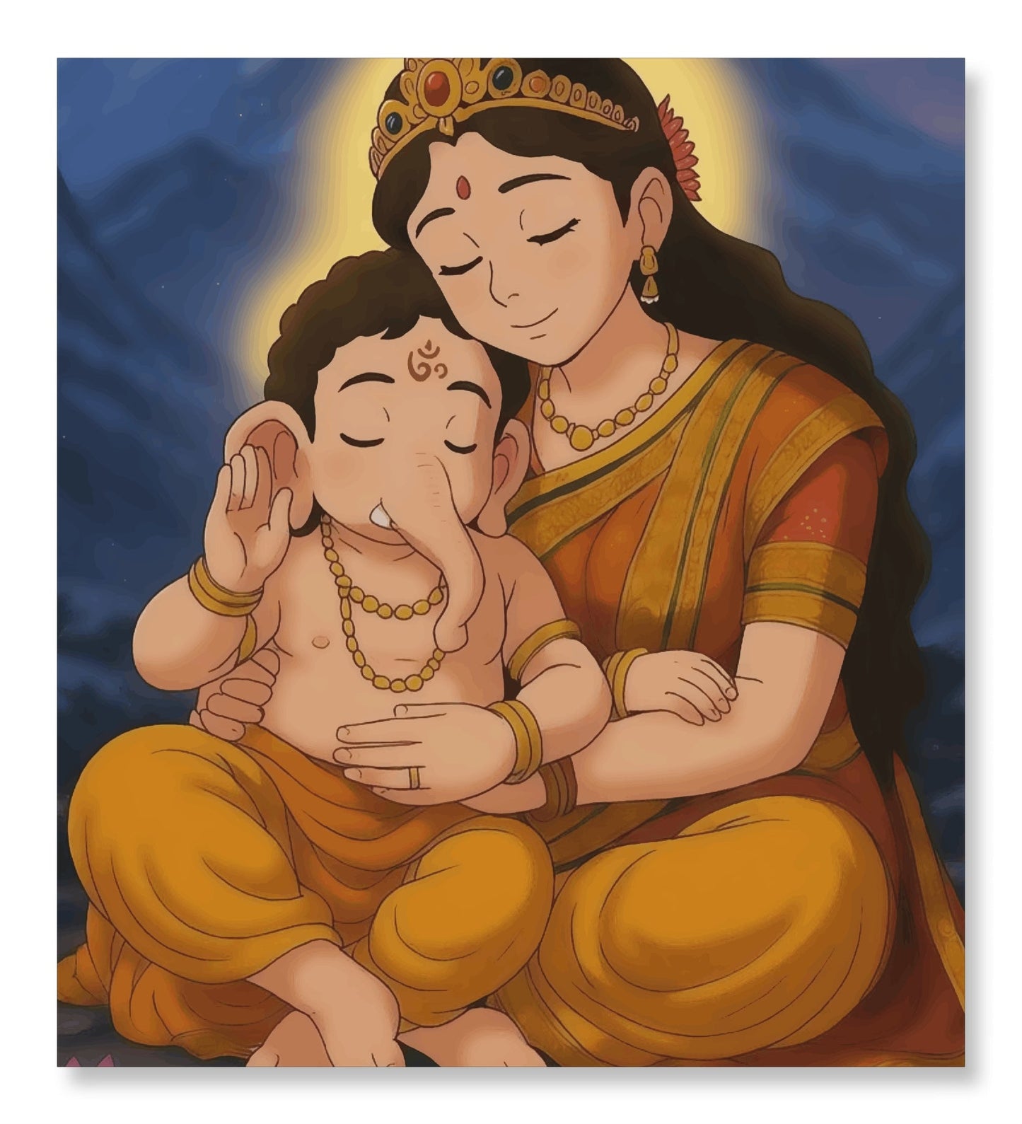 Baby Ganesha with Maa Parvati - Ghibli Edition