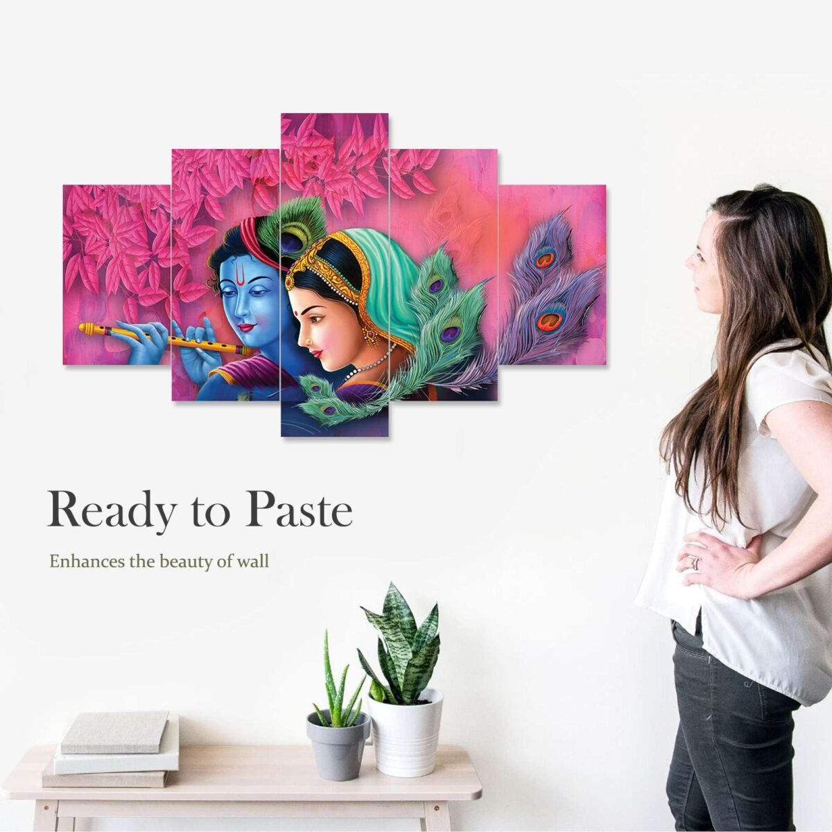 Radhe Krishna Set of Five 3D Framed Paintings for Wall Decoration – Ideal for Home, Living Room, and Bedroom (75 x 43 CM)