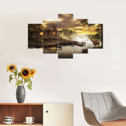 Nature Set of Five 3D Framed Paintings for Wall Decoration – Ideal for Home, Living Room, and Bedroom (75 x 43 CM)