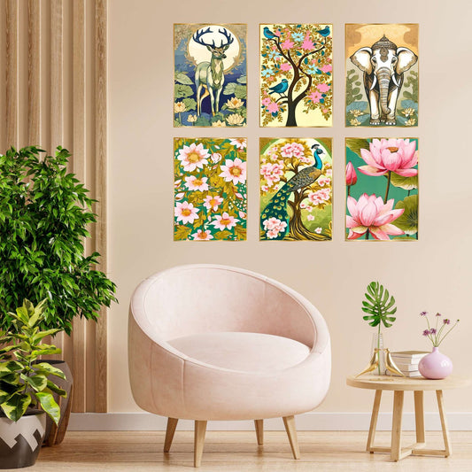 Set of Six Wall Paintings for Wall Dacoration Golden Framed Wall Paintings for Living Room & Bedroom Wall Art for Home Decoration & Office Wall Décor (17×13 inch CH-GD6-7)