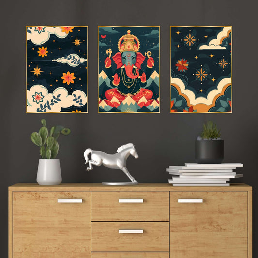 Set of Three Wall Paintings for Wall Dacoration Golden Framed Wall Paintings for Living Room & Bedroom Wall Art for Home Decoration & Office Wall Décor (18×12 inch CH-GD3-6)