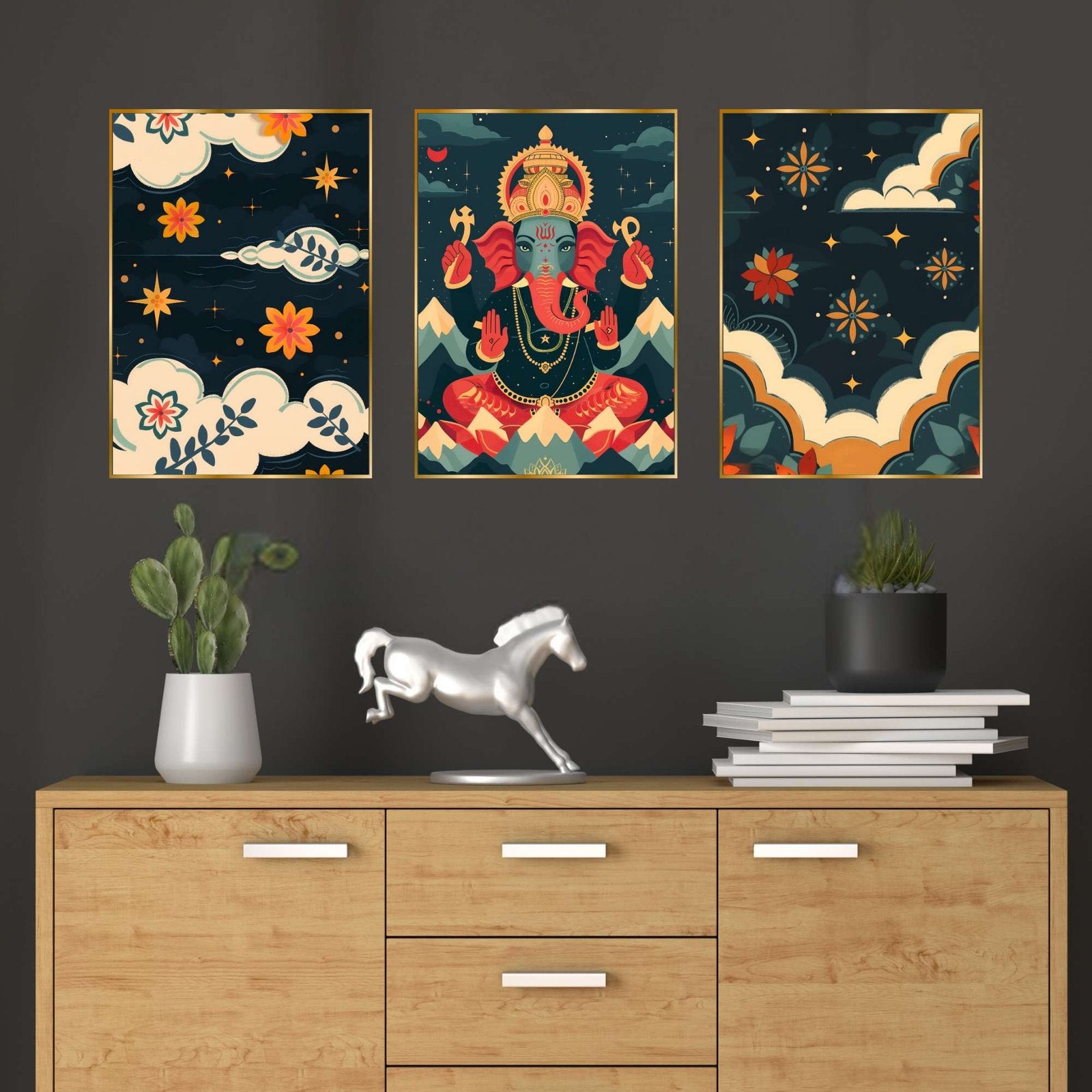 Set of Three Wall Paintings for Wall Dacoration Golden Framed Wall Paintings for Living Room & Bedroom Wall Art for Home Decoration & Office Wall Décor (24×18 inch CH-GD3-6)
