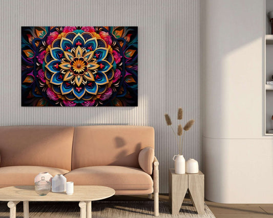 Luxury Multicolor Mandala Canvas 3D Floral Abstract Wall Art for Living Room & Bedroom