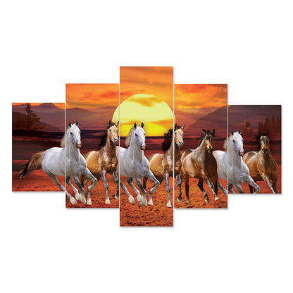 Horse Set of Five 3D Framed Paintings for Wall Decoration – Ideal for Home, Living Room, and Bedroom (75 x 43 CM)