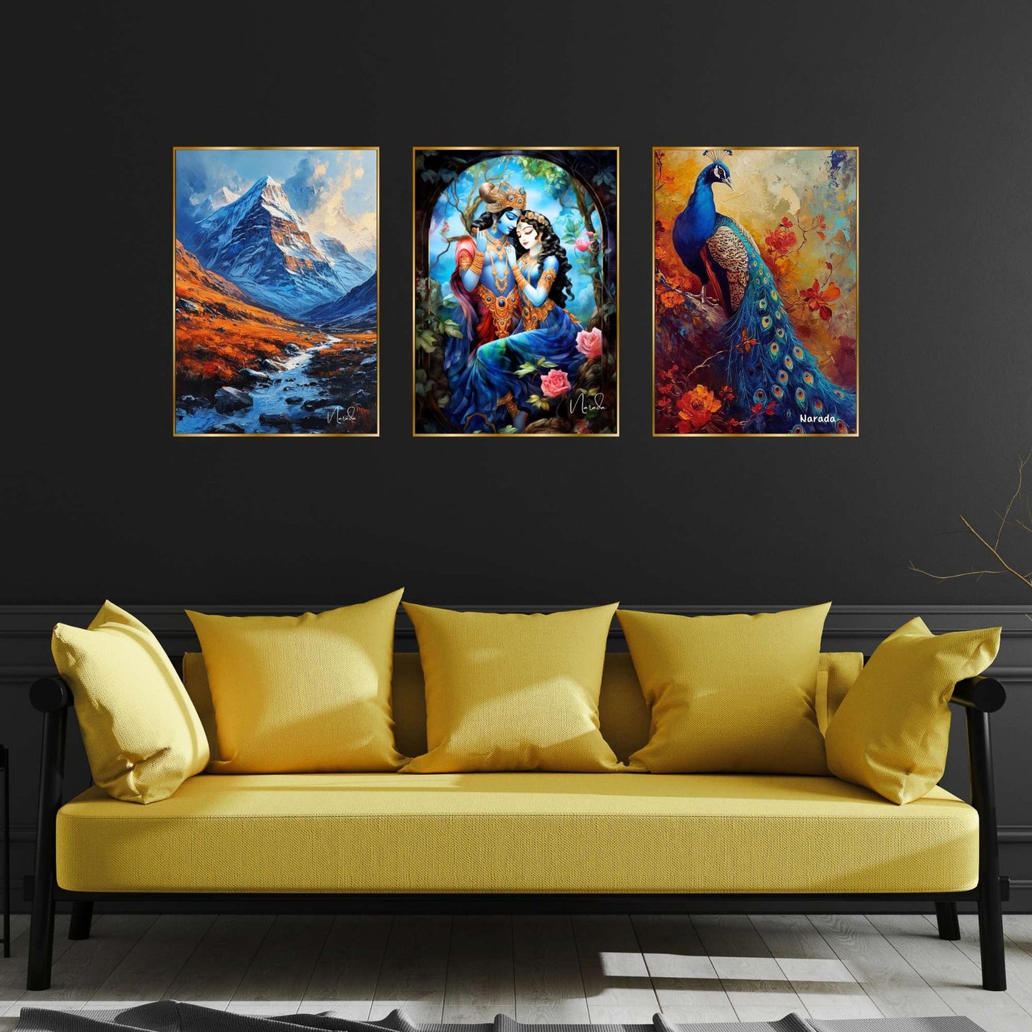 Set of Three Wall Paintings for Wall Dacoration Golden Framed Wall Paintings for Living Room & Bedroom Wall Art for Home Decoration & Office Wall Décor (24×18 inch CH-GD3-1)