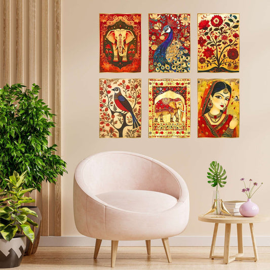 Set of Six Wall Paintings for Wall Dacoration Golden Framed Wall Paintings for Living Room & Bedroom Wall Art for Home Decoration & Office Wall Décor (17×13 inch CH-GD6-8)