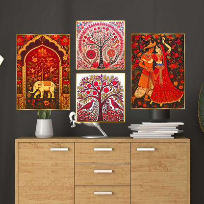 Set of Four Wall Paintings for Wall Dacoration Golden Framed Wall Paintings for Living Room & Bedroom Wall Art for Home Decoration & Office Wall Décor (13×10 inch CH-GD4-3)