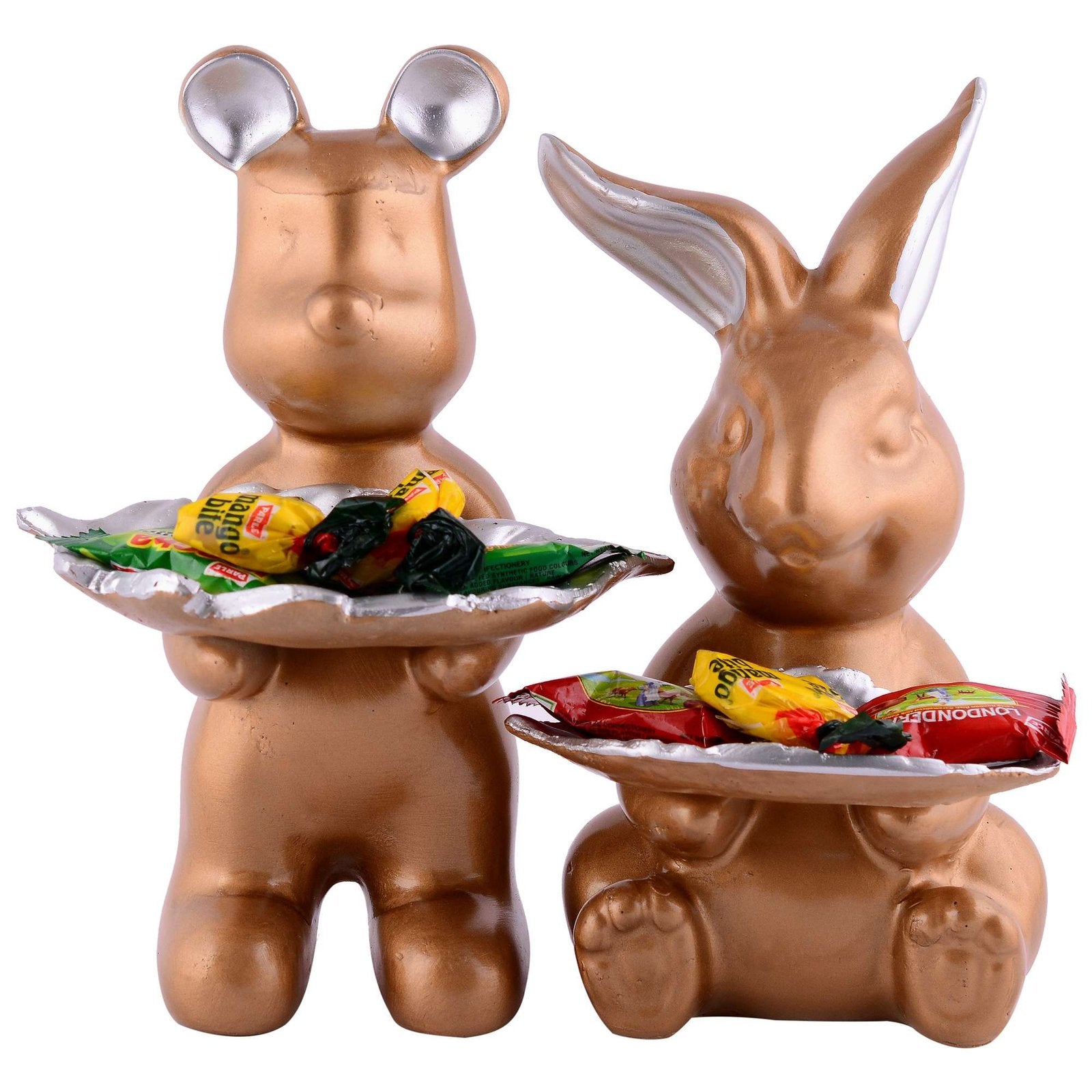 Set of 2 Rabbits in Golden Decorative Showpiece for Home Decor Showpiece | Home Kitchen Decor | Office Decorative Item – 13 cm