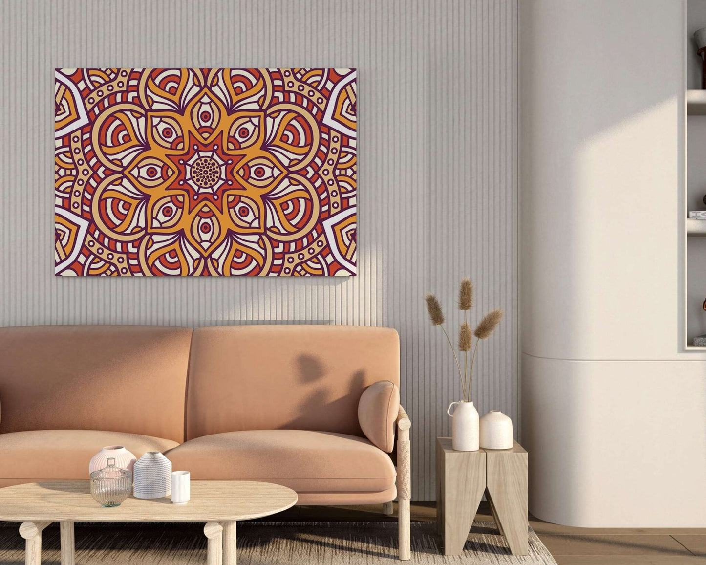 Orange Mandala Wall Art Traditional Ethnic Canvas Painting for Home & Living Room Decor