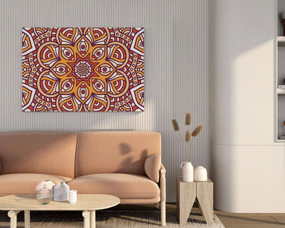 Orange Mandala Wall Art Traditional Ethnic Canvas Painting for Home & Living Room Decor