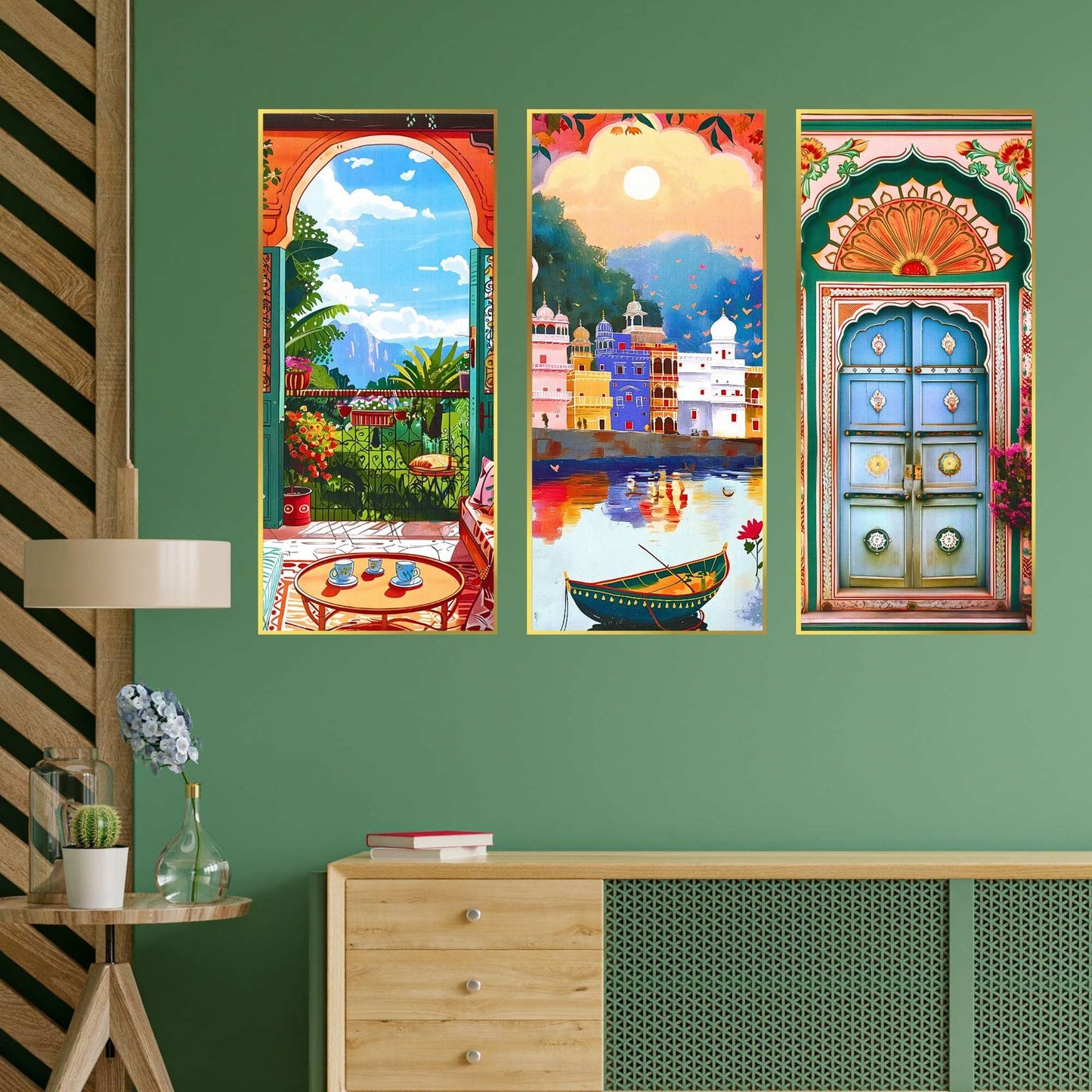 Set of Three large Wall Paintings for Wall Dacoration Golden Framed Wall Paintings for Living Room & Bedroom Wall Art for Home Decoration & Office Wall Décor (14×11 inch CH-LGD3-2)