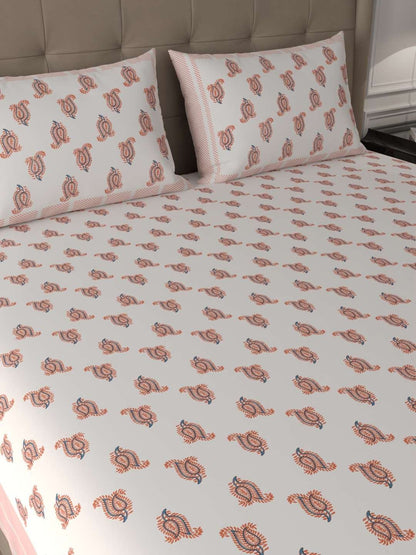100% Pure Cotton Traditional Printed Bedsheet for Double Bed King Size Bedsheet with 2 Pillow Covers