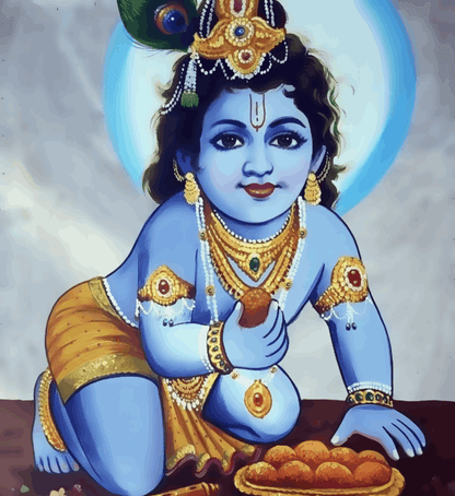 Baby Krishna eating Laddu - Janmasthami