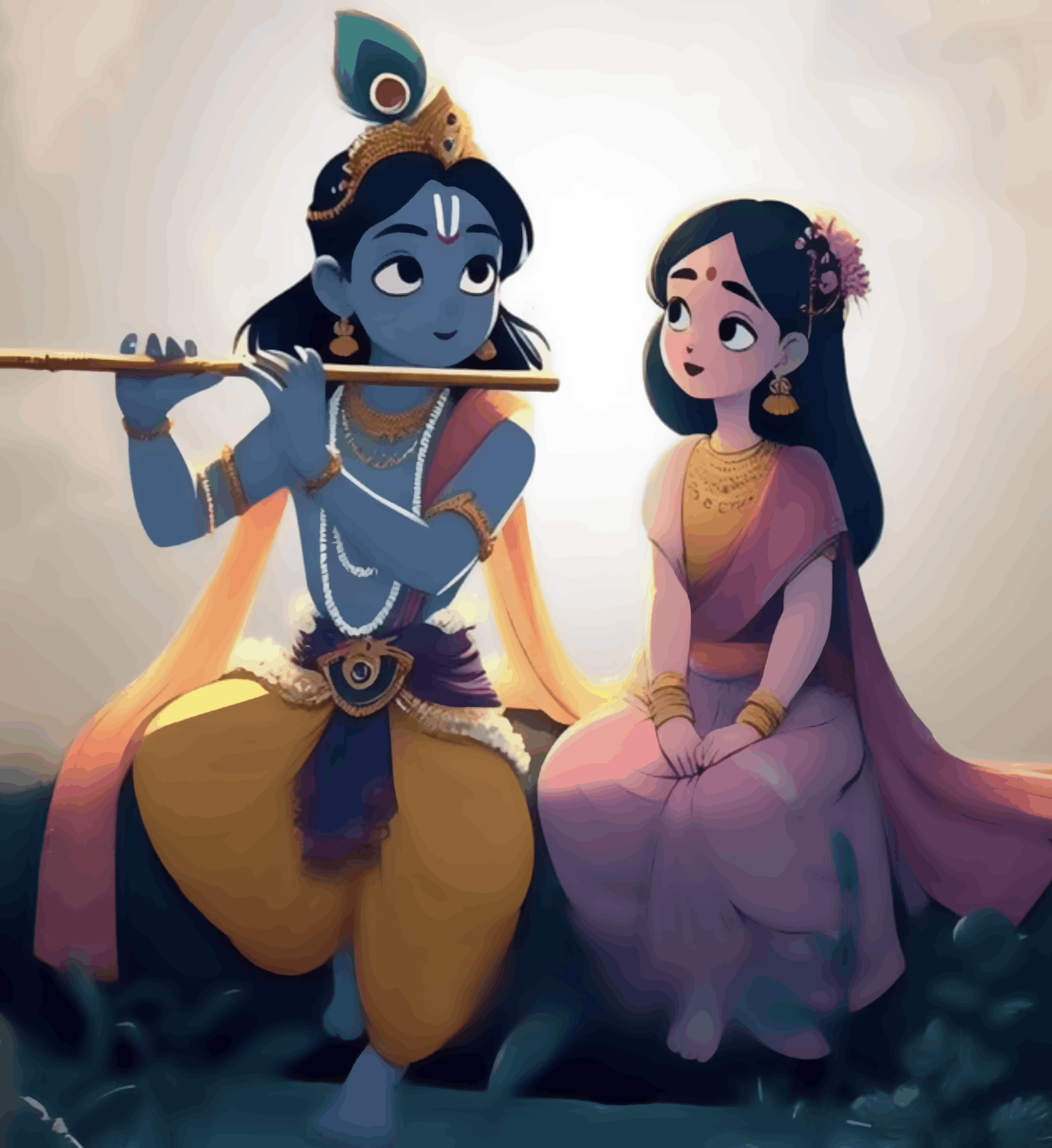 Radha Krishna sitting on cliff - Janmasthami