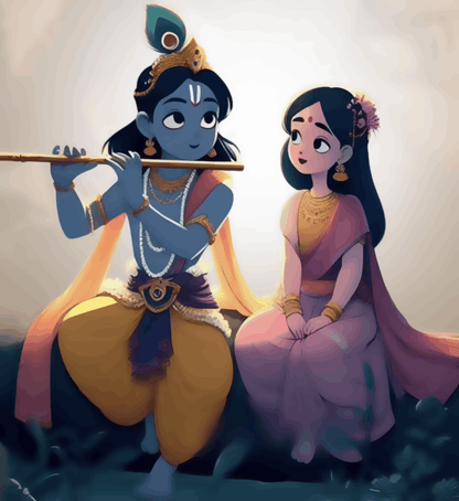 Radha Krishna sitting on cliff - Janmasthami