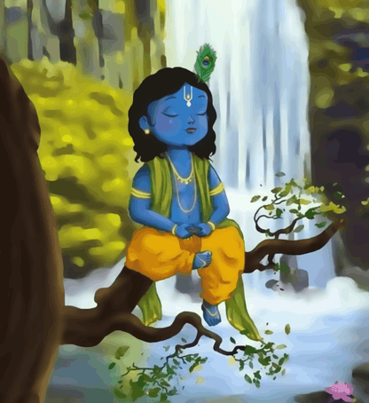Little Krishna sitting on branch - Janmasthami
