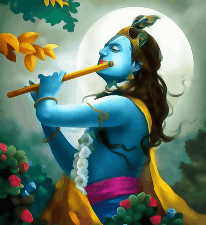 Shree Krishna playing flute under moonlight - Janmasthami