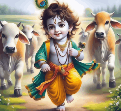 Bal Krishna playing with cows - Janmashtami