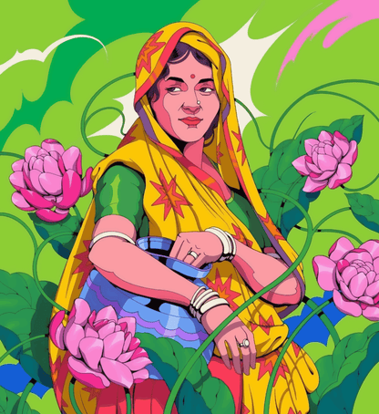 Indian Lady with Lotus