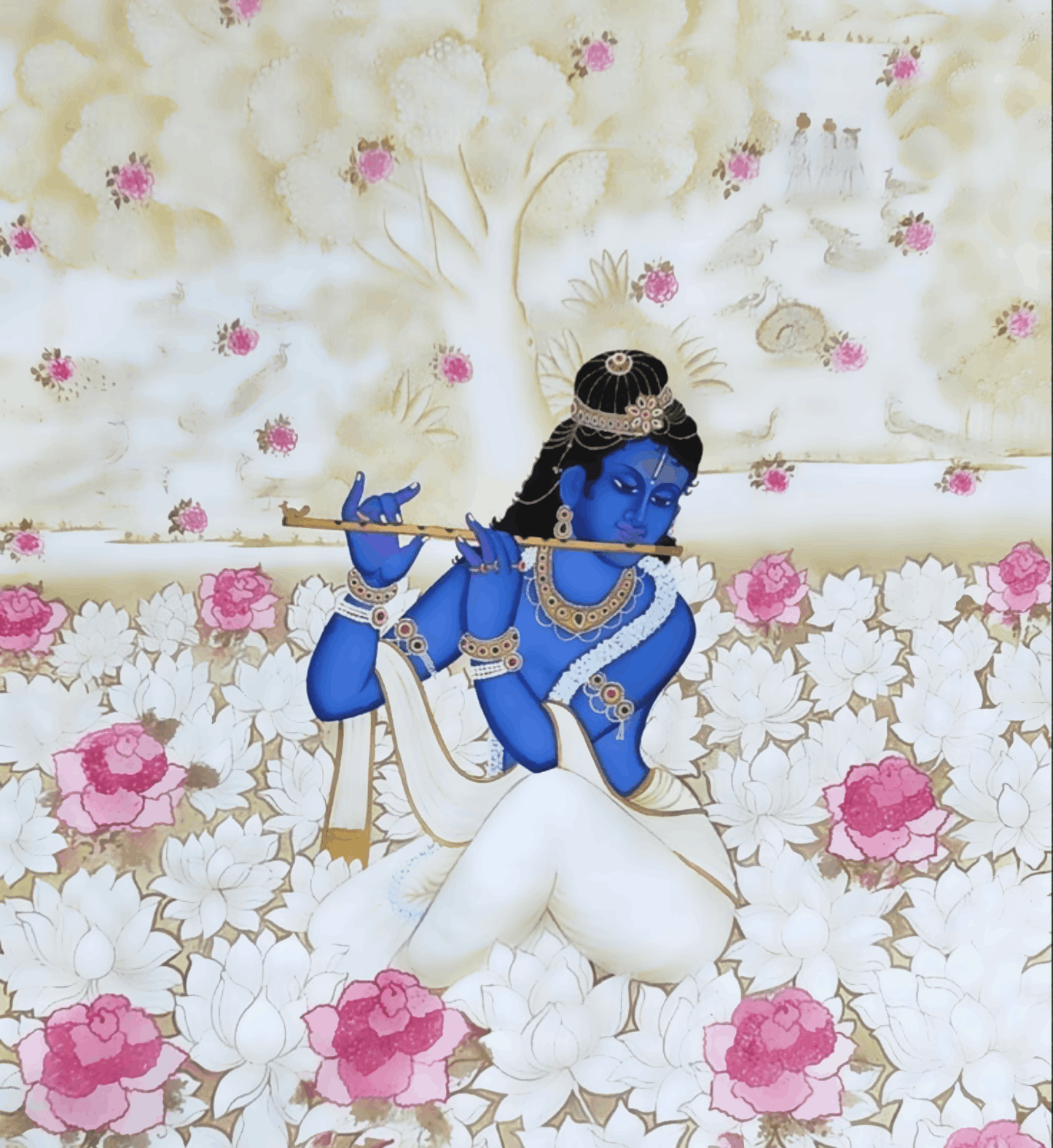 Shree Krishna with pink flower