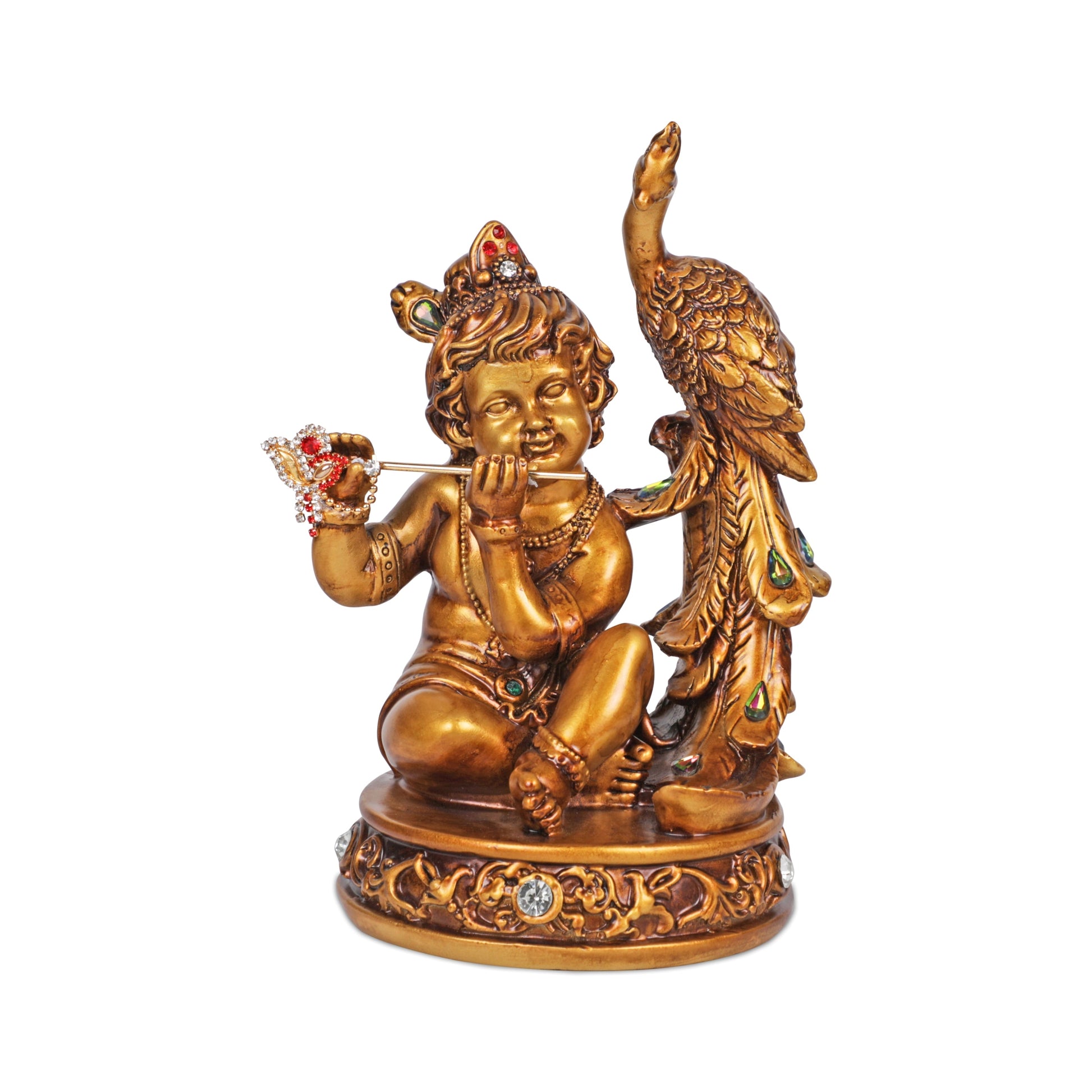 Artarium Seated Baby Krishna with Peacock Idol