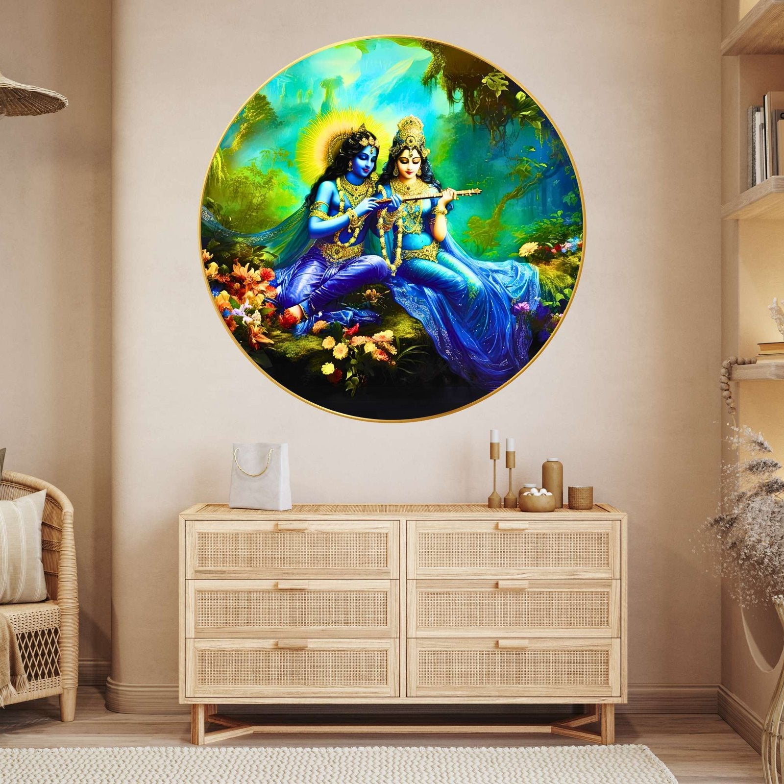 Wall Painting for Wall Decoration with Frame Sparkle Glossy Round Golden Framed Large Painting Office, Living Room, Bedroom, Home Decoration