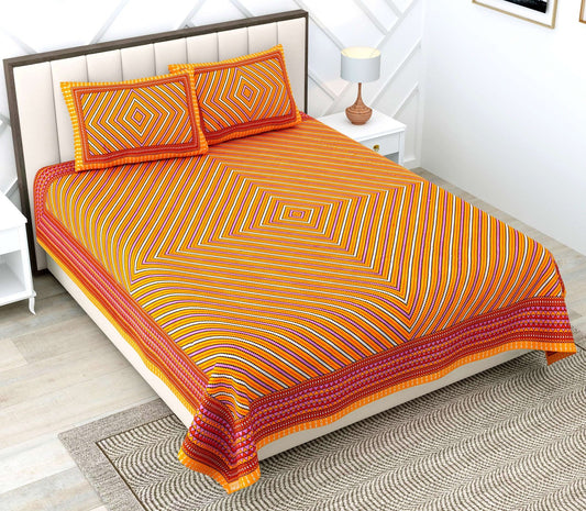 100% Pure Cotton Traditional Printed Bedsheet for Double Bed King Size Bedsheet with 2 Pillow Covers