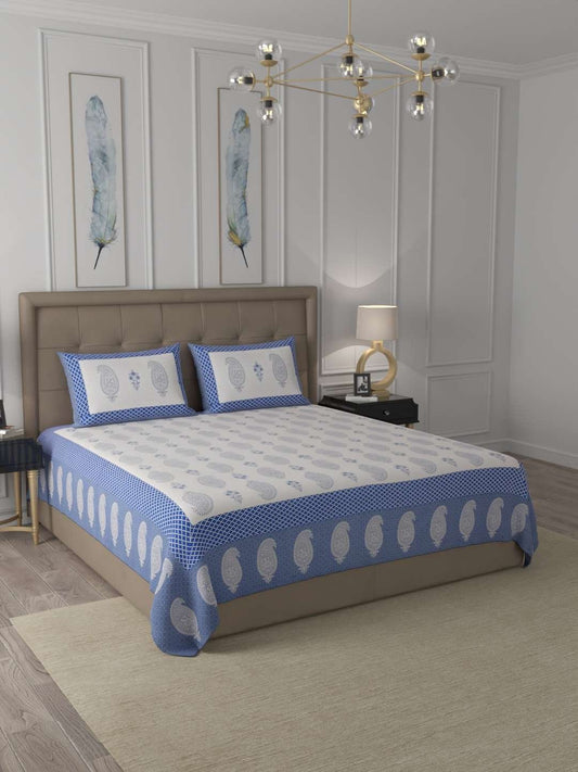 100% Pure Cotton Traditional Printed Bedsheet for Double Bed King Size Bedsheet with 2 Pillow Covers
