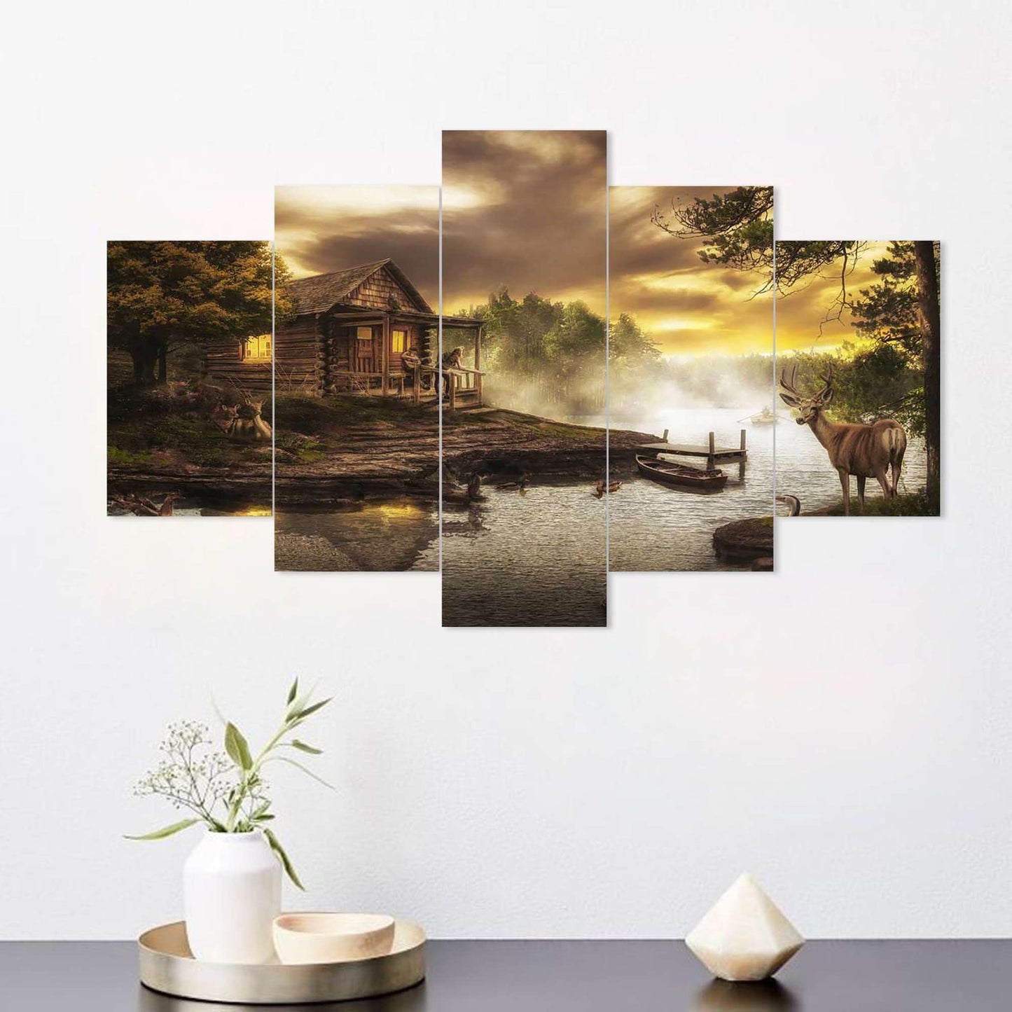 Nature Set of Five 3D Framed Paintings for Wall Decoration – Ideal for Home, Living Room, and Bedroom (75 x 43 CM)