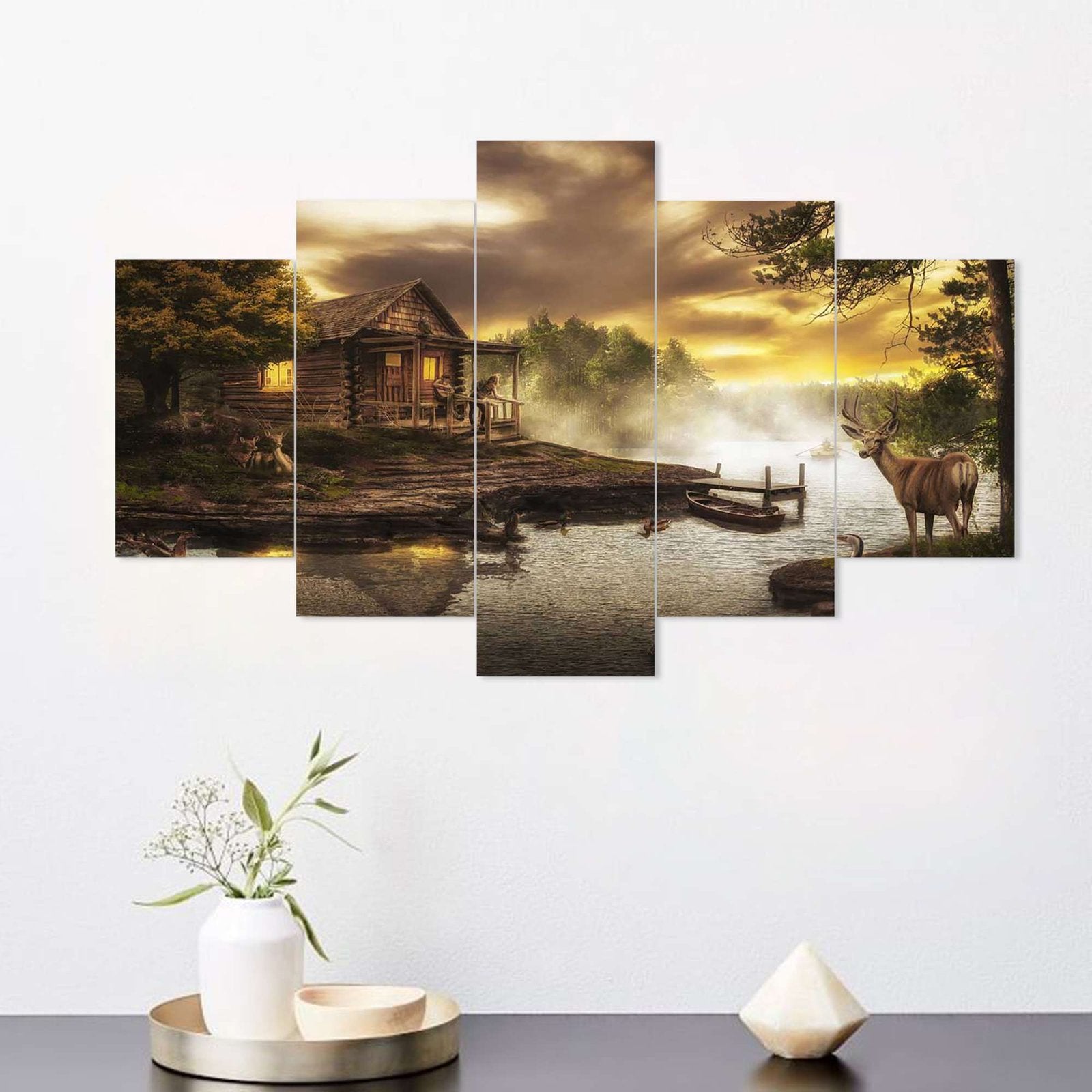Nature Set of Five 3D Framed Paintings for Wall Decoration – Ideal for Home, Living Room, and Bedroom (75 x 43 CM)