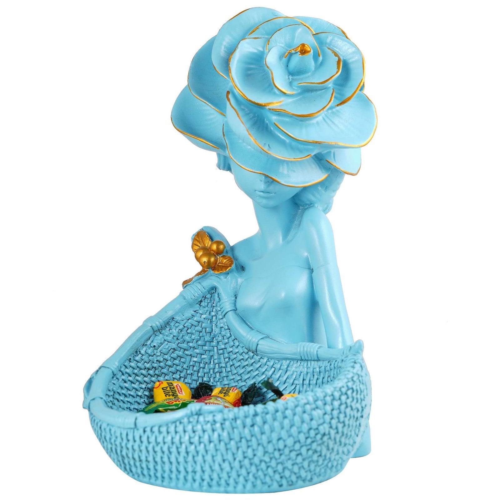 LADY with Basket Showpiece for Home Decor Showpiece | Girl Basket blue Showpiece & Office Decor Showpiece