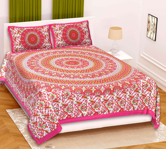 100% Pure Cotton Traditional Printed Bedsheet for Double Bed King Size Bedsheet with 2 Pillow Covers